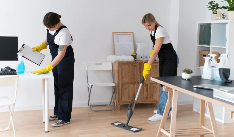 People taking care of office cleaning