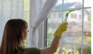 Woman cleaning the window