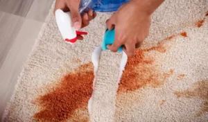 Janitor cleaning stain on carpet