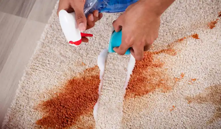 Janitor cleaning stain on carpet